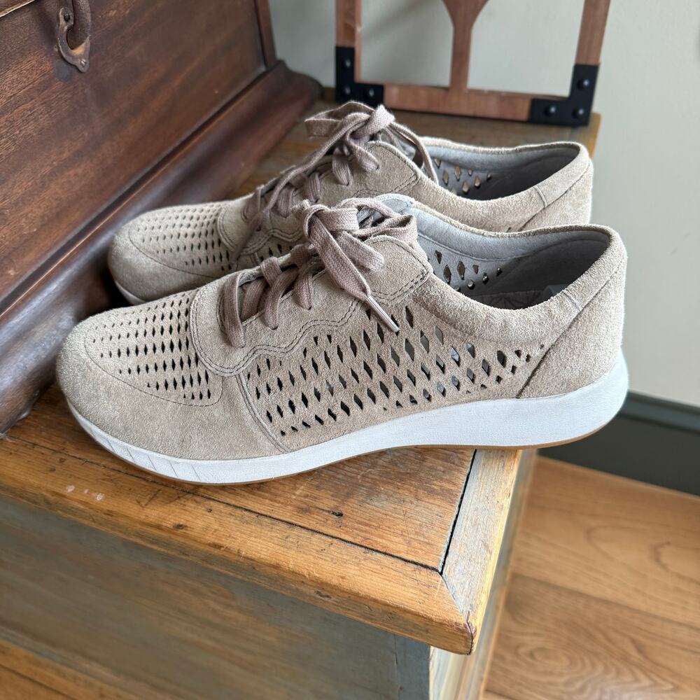 Dansko Beige Suede Perforated Lace-Up Sneakers